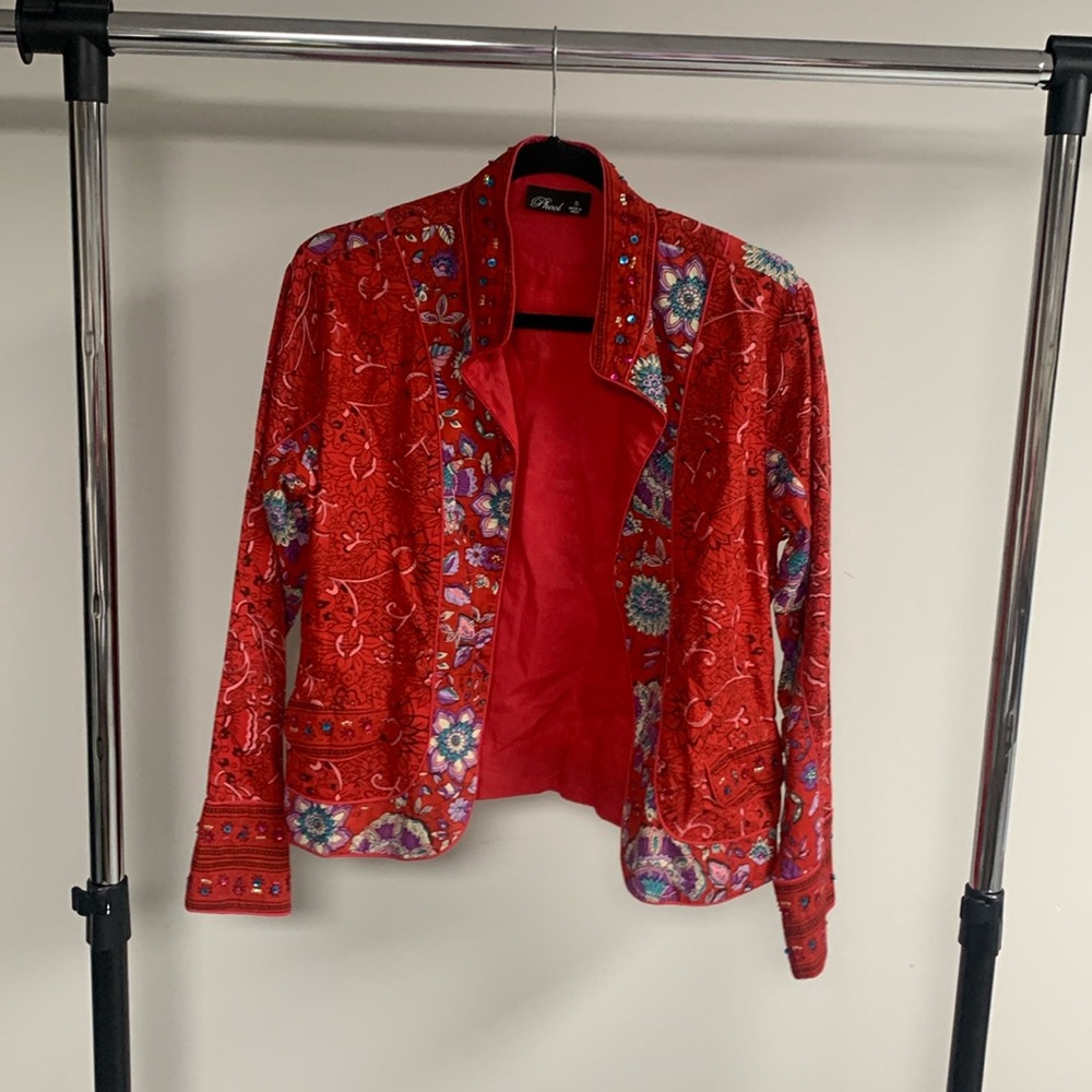 Phool Red Sequin Patchwork Jacket Size S - image 1